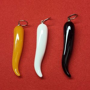 Three Lucky Horn Pendants Black White Orange